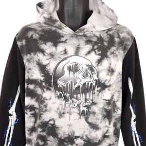 Melting Skull Skeleton Sweatshirt Hoodie Mens Size Medium Gray Black Tie Dye